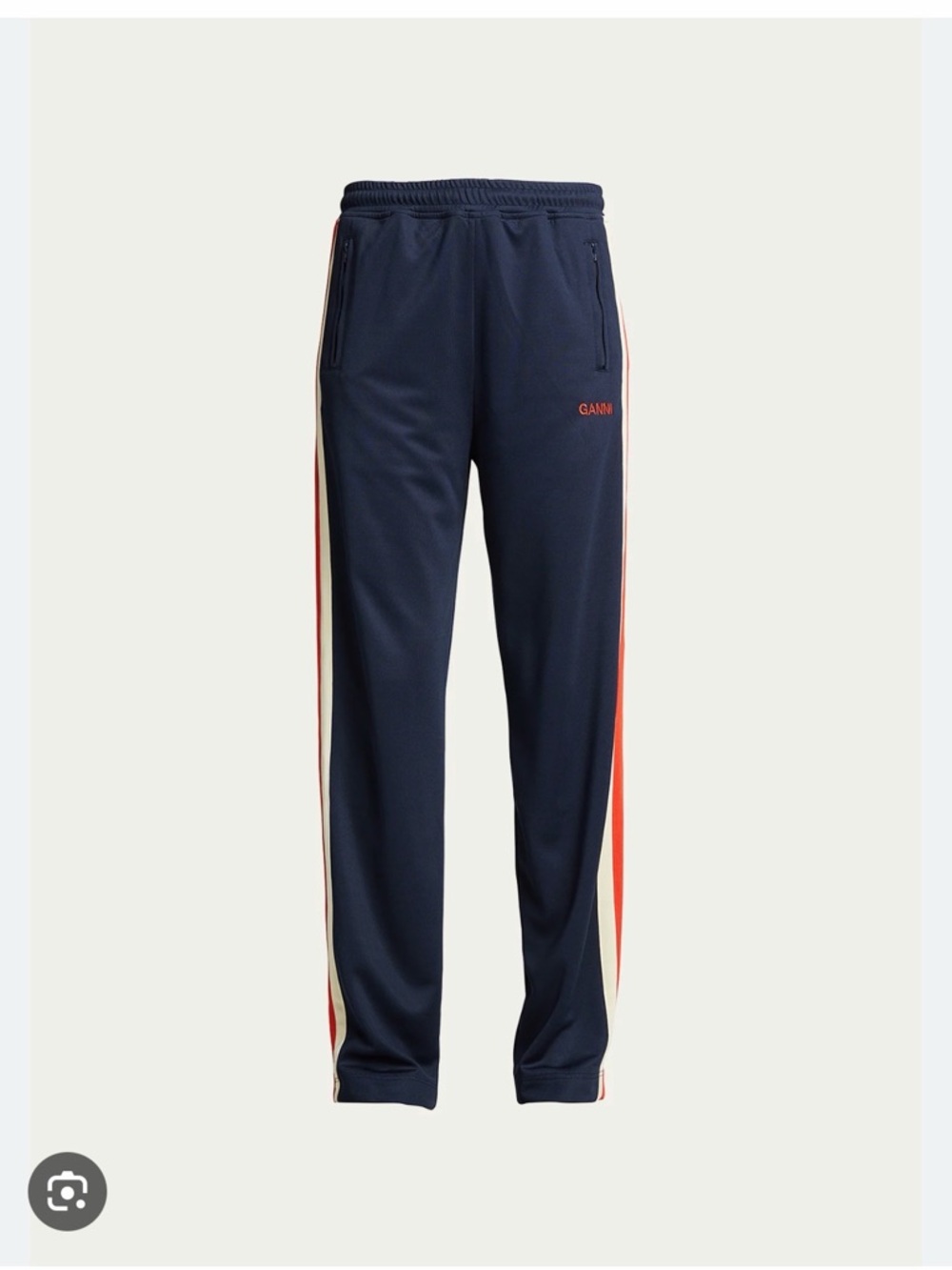 Ganni Navy Sweatpants with Red and Cream Side Stripes